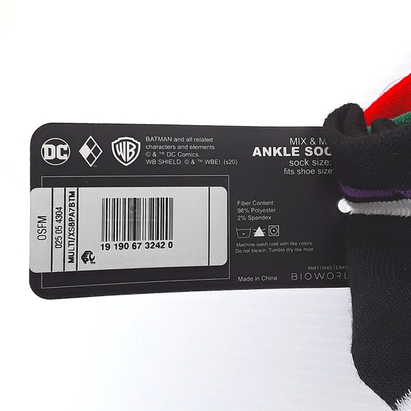 DC Comics Harley Quinn The Joker Ankle Socks Set NWT - Picture 9 of 9